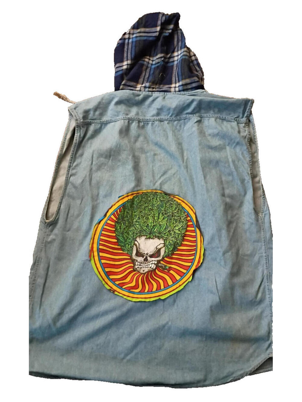 Y2K Vintage Skater Streetwear Sleeveless Denim Hoodie Safari Jeanswear 1990's